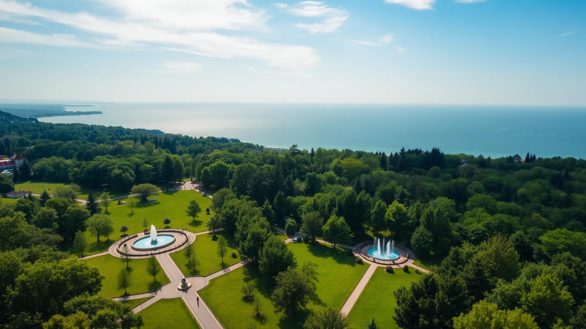 Parc verde în Năvodari cu vedere la Marea Neagră